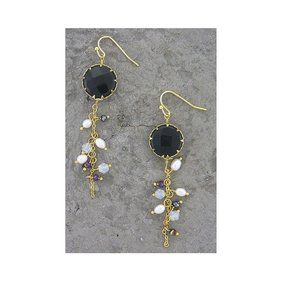 Dark Blue/Purple Stone with Freshwater Pearls and Crystal Accents Earrings